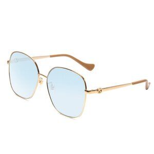 GUCCI GG1089SA-004 Womens Oversized Designer Sunglasses in Gold & Tan/Blue 61 mm